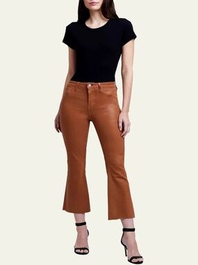 L'Agence Kendra High-Rise Coated Crop Flare Jeans Size 27